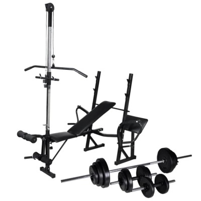 vidaXL Workout Bench with Weight Rack Barbell and Dumbbell Set 30.5kg Fitness 